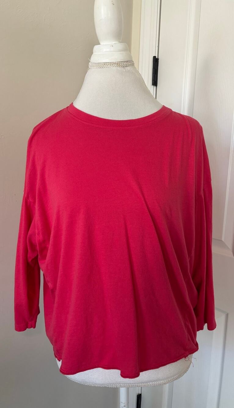 Sundry Hibiscus Pink Dolman Blouse Shirt 3/4 Sleeves Size 2 ( US Medium)